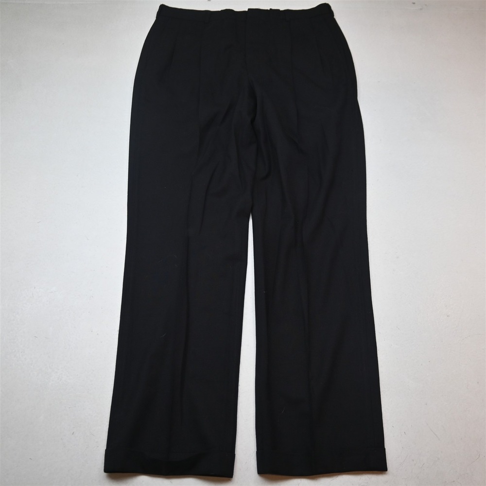 Vtg USA Made 34x34 Black 100% Wool Flannel Pleated Cuffed Dress Mens Pants